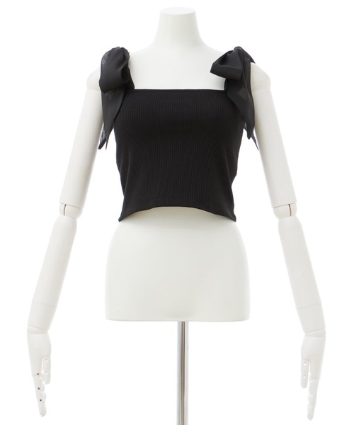 INGNI（イング）の「肩リボンリブキャミ（キャミソール・レディース・オフホワイト/ブラック・M）」の4枚目の写真