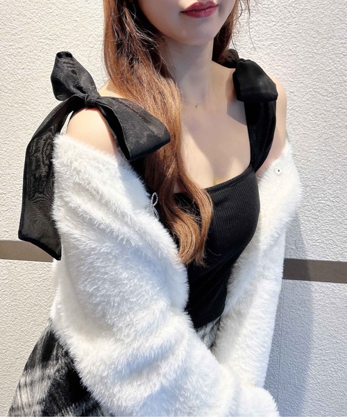 INGNI（イング）の「肩リボンリブキャミ（キャミソール・レディース・オフホワイト/ブラック・M）」の16枚目の写真