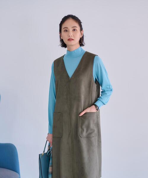 LEONARD レオナール ハイネック　カンカン素材　ノーカラー ワンピース LEONARD レオナール ハイネック カンカン素材 ノーカラー ワンピース