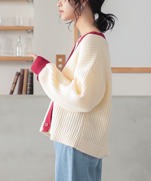 n'OrLABEL(ノアールレーベル)の「配色片畦編みニットカーディガン(カーディガン/ボレロ・レディース・チャコールグレー/アイボリー/ネイビー・1/2)」の21枚目の写真