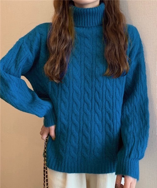 Miniministore(ミニミニストア)の「ニットトップス 長袖 ケーブル編み 秋冬(ニット/セーター・レディース・ブラック/オフホワイト/オレンジ/ダークブルー/ワインレッド・FREE)」の15枚目の写真