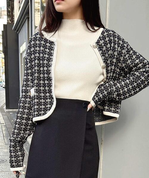 INGNI（イング）の「【WEB限定】ショート丈ツイードニットカーディガン（カーディガン/ボレロ・レディース・ブラック×ホワイト/アイボリー・M）」の21枚目の写真