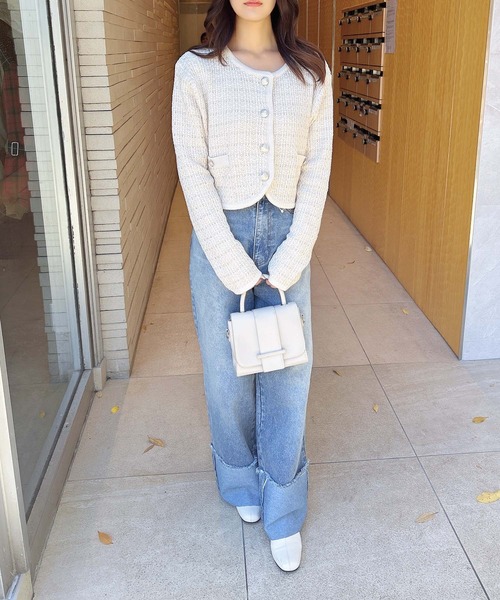 INGNI（イング）の「【WEB限定】ショート丈ツイードニットカーディガン（カーディガン/ボレロ・レディース・ブラック×ホワイト/アイボリー・M）」の5枚目の写真