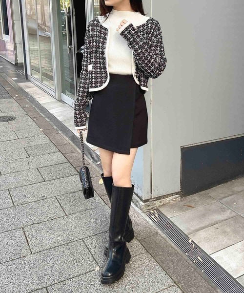 INGNI（イング）の「【WEB限定】ショート丈ツイードニットカーディガン（カーディガン/ボレロ・レディース・ブラック×ホワイト/アイボリー・M）」の11枚目の写真