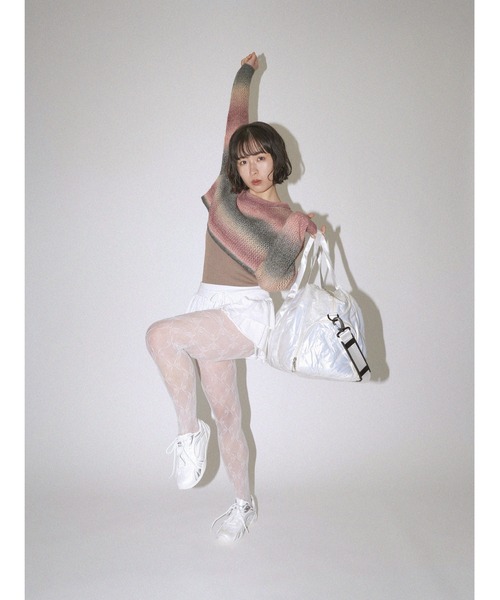 Uenui（ウニュイ）の「セット グラデーション ボーダー クロップドニット タンクトップセット（ニット/セーター・レディース・ブルー/ピンク・FREE）」の4枚目の写真