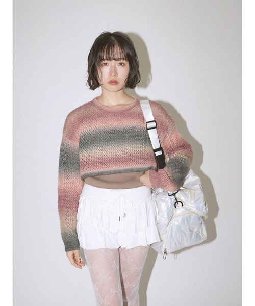 Uenui（ウニュイ）の「セット グラデーション ボーダー クロップドニット タンクトップセット（ニット/セーター・レディース・ブルー/ピンク・FREE）」の8枚目の写真