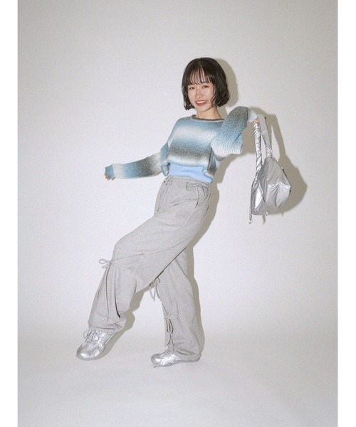 Uenui（ウニュイ）の「セット グラデーション ボーダー クロップドニット タンクトップセット（ニット/セーター・レディース・ブルー/ピンク・FREE）」の14枚目の写真