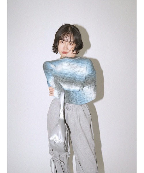 Uenui（ウニュイ）の「セット グラデーション ボーダー クロップドニット タンクトップセット（ニット/セーター・レディース・ブルー/ピンク・FREE）」の16枚目の写真