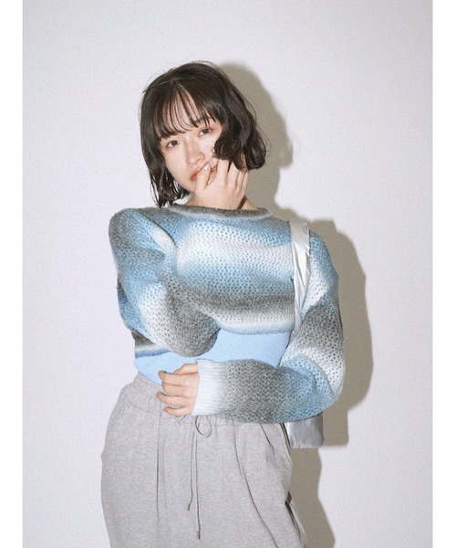 Uenui（ウニュイ）の「セット グラデーション ボーダー クロップドニット タンクトップセット（ニット/セーター・レディース・ブルー/ピンク・FREE）」の17枚目の写真