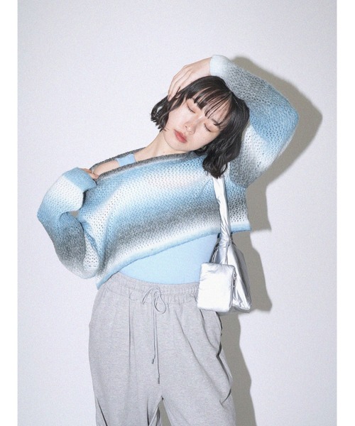 Uenui（ウニュイ）の「セット グラデーション ボーダー クロップドニット タンクトップセット（ニット/セーター・レディース・ブルー/ピンク・FREE）」の18枚目の写真