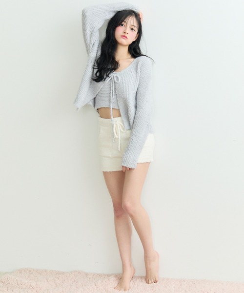 TITTY&CO.(ティティーアンドコー)の「Ribbon Fluffy Knit Set Up/リボン フラッフィー ニット セットアップ(ルームウェア/パジャマ・レディース・アイボリー/パープル/グレー・FREE)」の10枚目の写真
