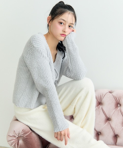 TITTY&CO.(ティティーアンドコー)の「Ribbon Fluffy Knit Set Up/リボン フラッフィー ニット セットアップ(ルームウェア/パジャマ・レディース・アイボリー/パープル/グレー・FREE)」の12枚目の写真