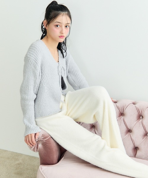 TITTY&CO.(ティティーアンドコー)の「Ribbon Fluffy Knit Set Up/リボン フラッフィー ニット セットアップ(ルームウェア/パジャマ・レディース・アイボリー/パープル/グレー・FREE)」の13枚目の写真
