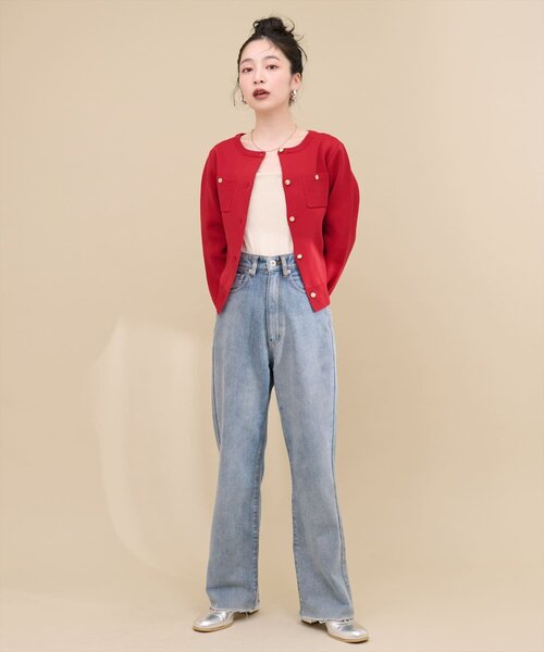 natural couture（ナチュラルクチュール）の「ポリニット金釦ポケ付きカーディガン（カーディガン/ボレロ・レディース・その他1/レッド/ブラック/ピンクベージュ/オフホワイト/チャコールグレー・FREE）」の9枚目の写真