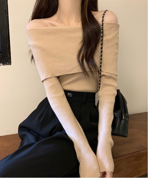 Per sist ence(パーシエンス)の「ワイドオフショル長袖ニットトップス(ニット/セーター・レディース・ホワイト/ブラウン/レッド/ベージュ/ブラック/オフホワイト・FREE)」の17枚目の写真