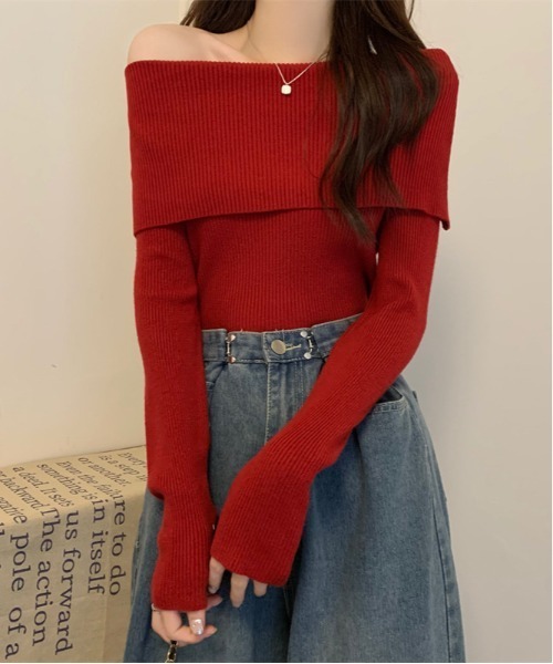 Arpege story 大人のオフショルニット長袖　赤　完売品 大人のオフショルニット │【公式通販】Arpege story
