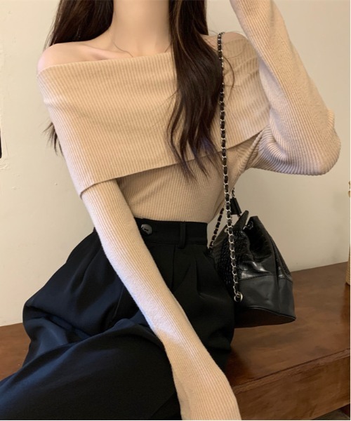 Per sist ence(パーシエンス)の「ワイドオフショル長袖ニットトップス(ニット/セーター・レディース・ホワイト/ブラウン/レッド/ベージュ/ブラック/オフホワイト・FREE)」の7枚目の写真
