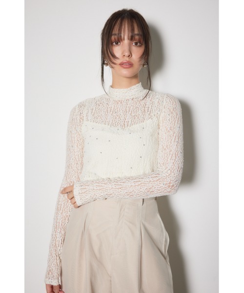 rienda（リエンダ）の「ストレッチチュールカットトップス　レーストップス 春服（Tシャツ/カットソー・レディース・ブラック/ライトピンク/ホワイト・FREE）」の4枚目の写真