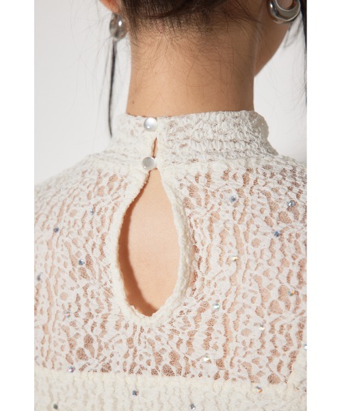 rienda（リエンダ）の「ストレッチチュールカットトップス　レーストップス 春服（Tシャツ/カットソー・レディース・ブラック/ライトピンク/ホワイト・FREE）」の11枚目の写真