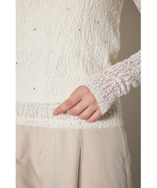 rienda（リエンダ）の「ストレッチチュールカットトップス　レーストップス 春服（Tシャツ/カットソー・レディース・ブラック/ライトピンク/ホワイト・FREE）」の12枚目の写真