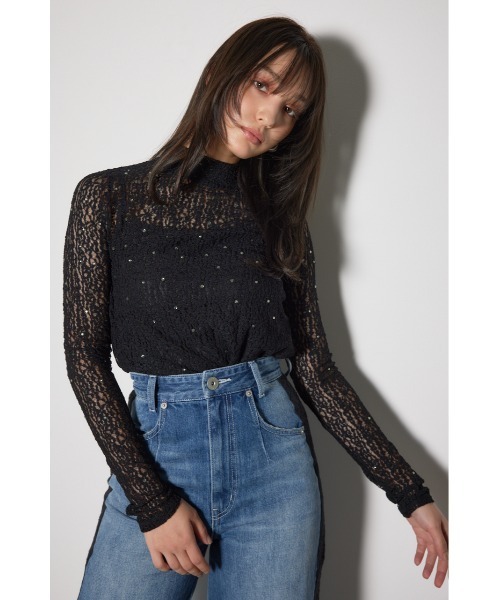 rienda（リエンダ）の「ストレッチチュールカットトップス　レーストップス 春服（Tシャツ/カットソー・レディース・ブラック/ライトピンク/ホワイト・FREE）」の15枚目の写真