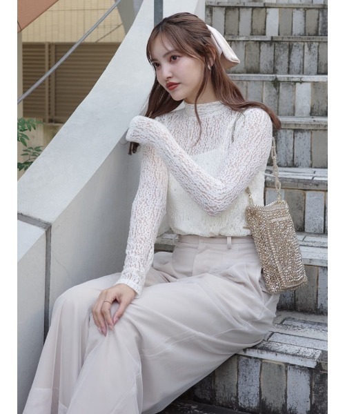 セール】ストレッチチュールカットトップス レーストップス 春服
