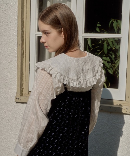 Birthday room（バースデイルーム）の「ビッグカラーフリルブラウス/big collar frill blouse（シャツ/ブラウス・レディース・ブラック/ホワイト・FREE）」の6枚目の写真