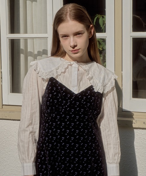 Birthday room（バースデイルーム）の「ビッグカラーフリルブラウス/big collar frill blouse（シャツ/ブラウス・レディース・ブラック/ホワイト・FREE）」の5枚目の写真