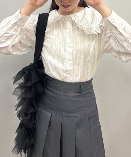 Birthday room（バースデイルーム）の「ビッグカラーフリルブラウス/big collar frill blouse（シャツ/ブラウス・レディース・ブラック/ホワイト・FREE）」の18枚目の写真