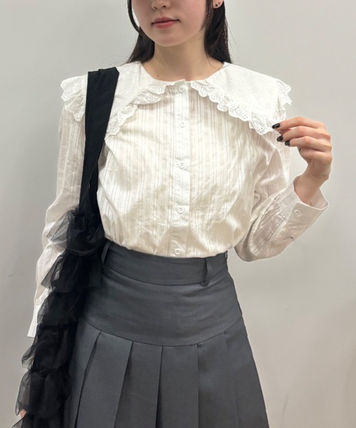 Birthday room（バースデイルーム）の「ビッグカラーフリルブラウス/big collar frill blouse（シャツ/ブラウス・レディース・ブラック/ホワイト・FREE）」の19枚目の写真
