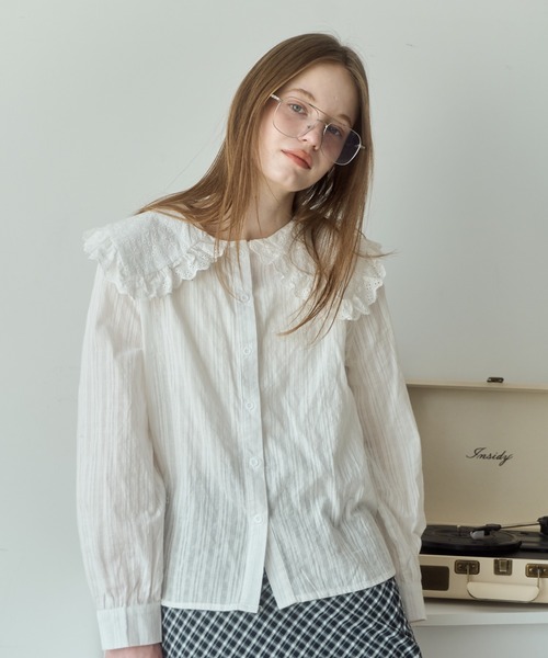 Birthday room（バースデイルーム）の「ビッグカラーフリルブラウス/big collar frill blouse（シャツ/ブラウス・レディース・ブラック/ホワイト・FREE）」の22枚目の写真