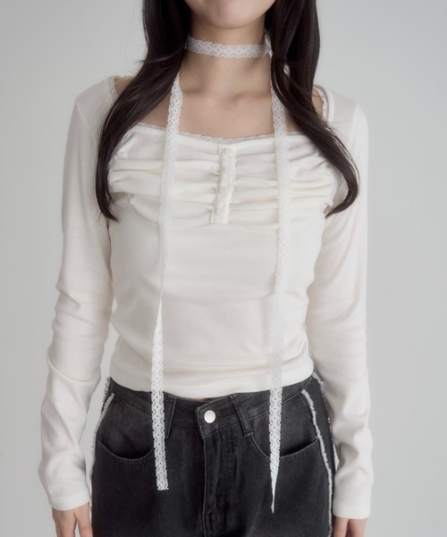 mellowneon(メロウネオン)の「レースチョーカートップス(Tシャツ/カットソー・レディース・アイボリー/グレー・FREE)」の2枚目の写真