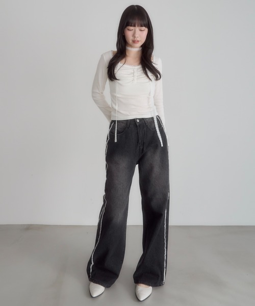 mellowneon(メロウネオン)の「レースチョーカートップス(Tシャツ/カットソー・レディース・アイボリー/グレー・FREE)」の5枚目の写真