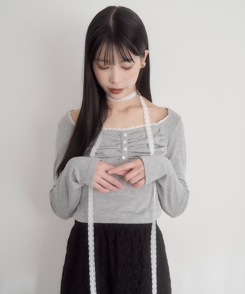 mellowneon(メロウネオン)の「レースチョーカートップス(Tシャツ/カットソー・レディース・アイボリー/グレー・FREE)」の8枚目の写真