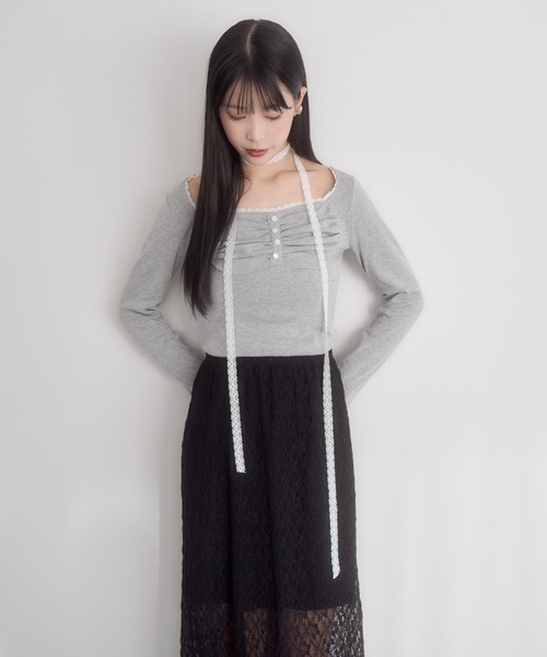 mellowneon(メロウネオン)の「レースチョーカートップス(Tシャツ/カットソー・レディース・アイボリー/グレー・FREE)」の11枚目の写真