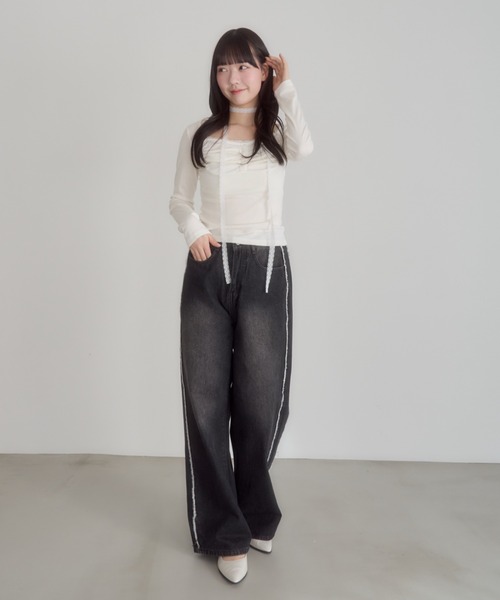 mellowneon(メロウネオン)の「レースチョーカートップス(Tシャツ/カットソー・レディース・アイボリー/グレー・FREE)」の17枚目の写真