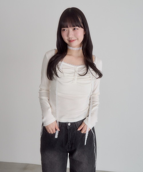 mellowneon(メロウネオン)の「レースチョーカートップス(Tシャツ/カットソー・レディース・アイボリー/グレー・FREE)」の15枚目の写真