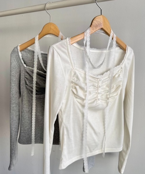 mellowneon(メロウネオン)の「レースチョーカートップス(Tシャツ/カットソー・レディース・アイボリー/グレー・FREE)」の12枚目の写真