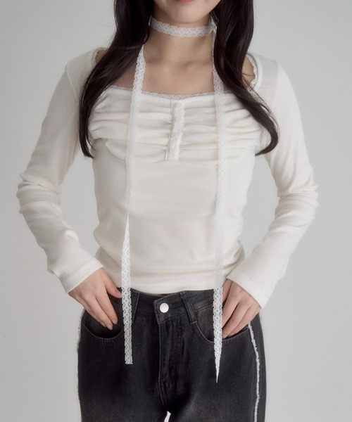 mellowneon(メロウネオン)の「レースチョーカートップス(Tシャツ/カットソー・レディース・アイボリー/グレー・FREE)」の19枚目の写真