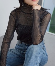 TRIANGLE PALETTE（トライアングルパレット）の「シアーラメ ハイネック長袖トップス（Tシャツ/カットソー）」