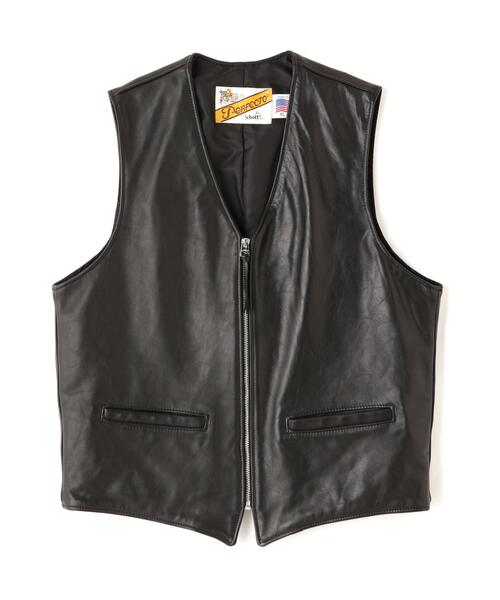 schott(ショット)の「Schott/ショット/193V LEATHER VEST/レザーベスト(ベスト・メンズ・ブラック・S/M/L/XL)」の2枚目の写真