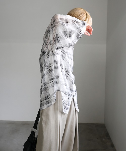 select MOCA（セレクトモカ）の「チェックシアーシャツ（シャツ/ブラウス・レディース・オフホワイト/ブラック・FREE）」の7枚目の写真