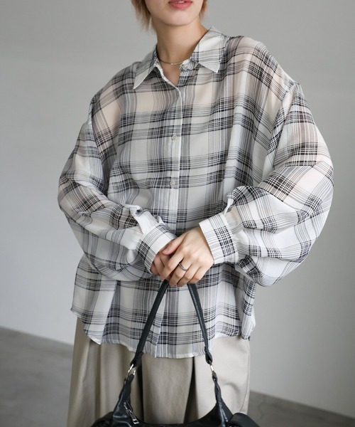 select MOCA（セレクトモカ）の「チェックシアーシャツ（シャツ/ブラウス・レディース・オフホワイト/ブラック・FREE）」の11枚目の写真