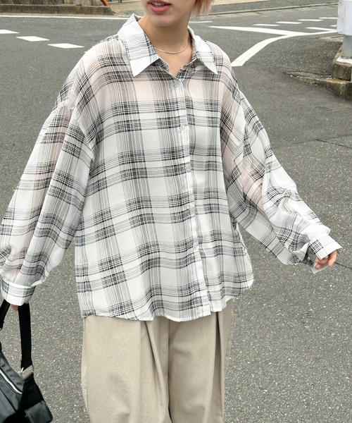 select MOCA（セレクトモカ）の「チェックシアーシャツ（シャツ/ブラウス・レディース・オフホワイト/ブラック・FREE）」の12枚目の写真