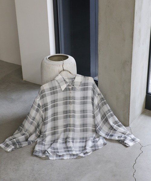 select MOCA（セレクトモカ）の「チェックシアーシャツ（シャツ/ブラウス・レディース・オフホワイト/ブラック・FREE）」の15枚目の写真