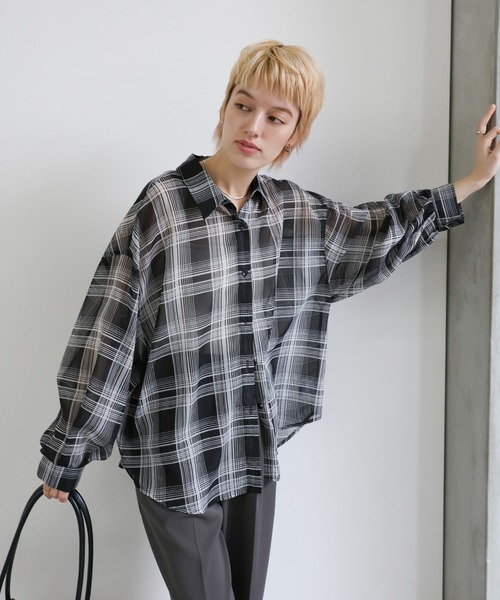 select MOCA（セレクトモカ）の「チェックシアーシャツ（シャツ/ブラウス・レディース・オフホワイト/ブラック・FREE）」の21枚目の写真