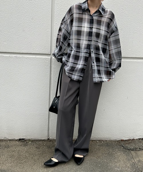 24SS シアーワイドチェックブラウス　シャツ BEAMS HEART ブラウス シャツ 「3色展開」チェック シアー