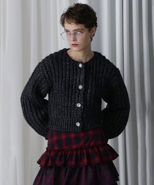 ROSE BUD(ローズバッド)の「LOW GAUGE KNIT CARDIGAN(カーディガン/ボレロ・レディース・ブラック/ピンク・ONE SIZE)」の2枚目の写真