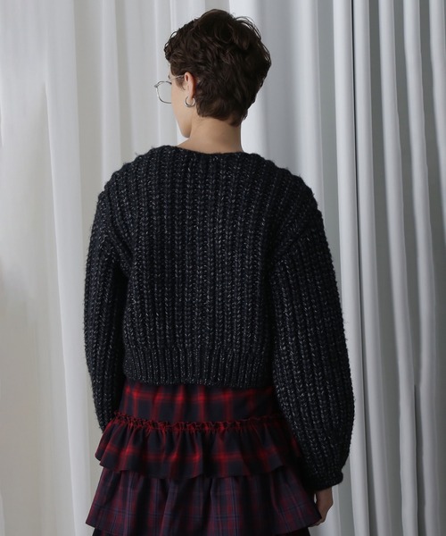 ROSE BUD(ローズバッド)の「LOW GAUGE KNIT CARDIGAN(カーディガン/ボレロ・レディース・ブラック/ピンク・ONE SIZE)」の8枚目の写真