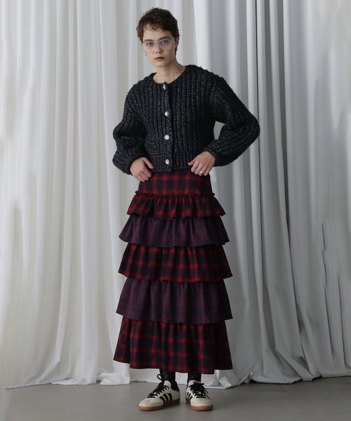 ROSE BUD(ローズバッド)の「LOW GAUGE KNIT CARDIGAN(カーディガン/ボレロ・レディース・ブラック/ピンク・ONE SIZE)」の3枚目の写真